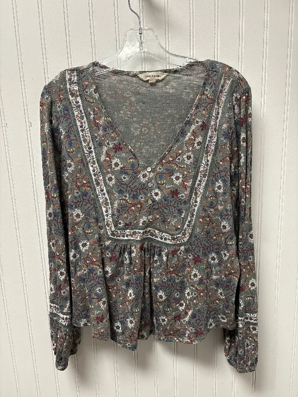 women's tops for cocktail partiesTop Long Sleeve By Lucky Brand In Floral Print, Size: M