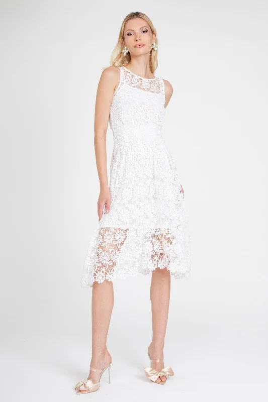 Sheath DressWhite Lace Midi Dress with Slip