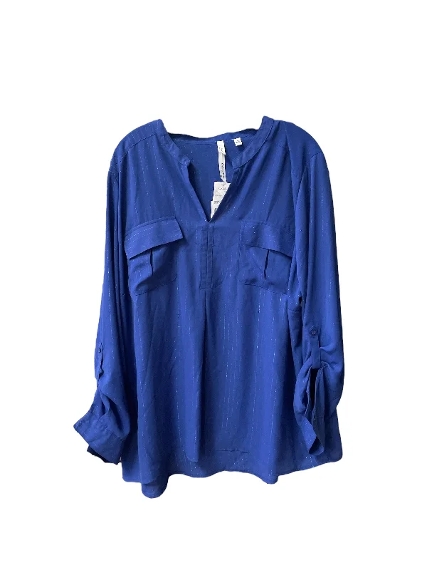 women's tops for those who want to add a touch of elegance and sophistication to their everyday wearTop Long Sleeve By Ny Collection In Blue, Size: 3x