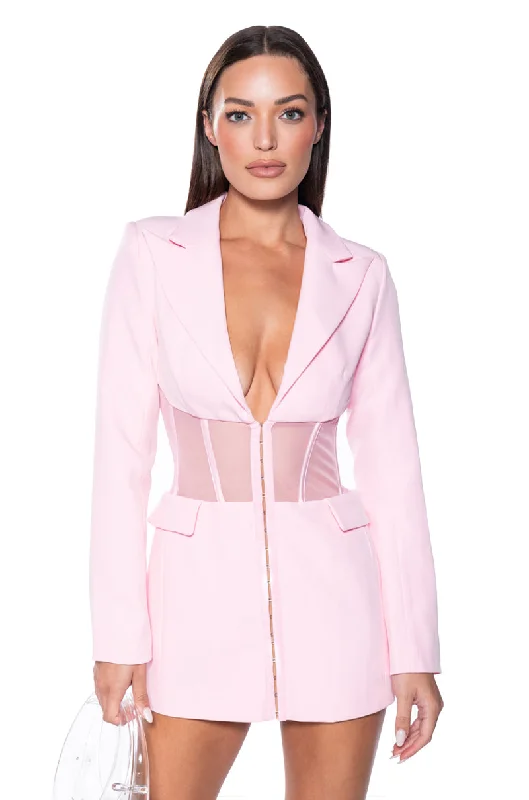 women's coats for rainy weatherBEIBS IN THE TRAP CORSET BLAZER IN PINK