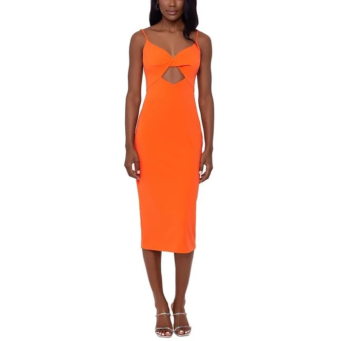 women's bow dressesXscape Women's Cutout Midi Dress Orange Size 4