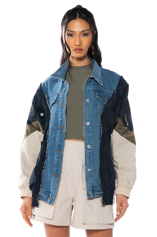 affordable women's coatsCOOLER THAN COOL MIXED MEDIA BOMBER