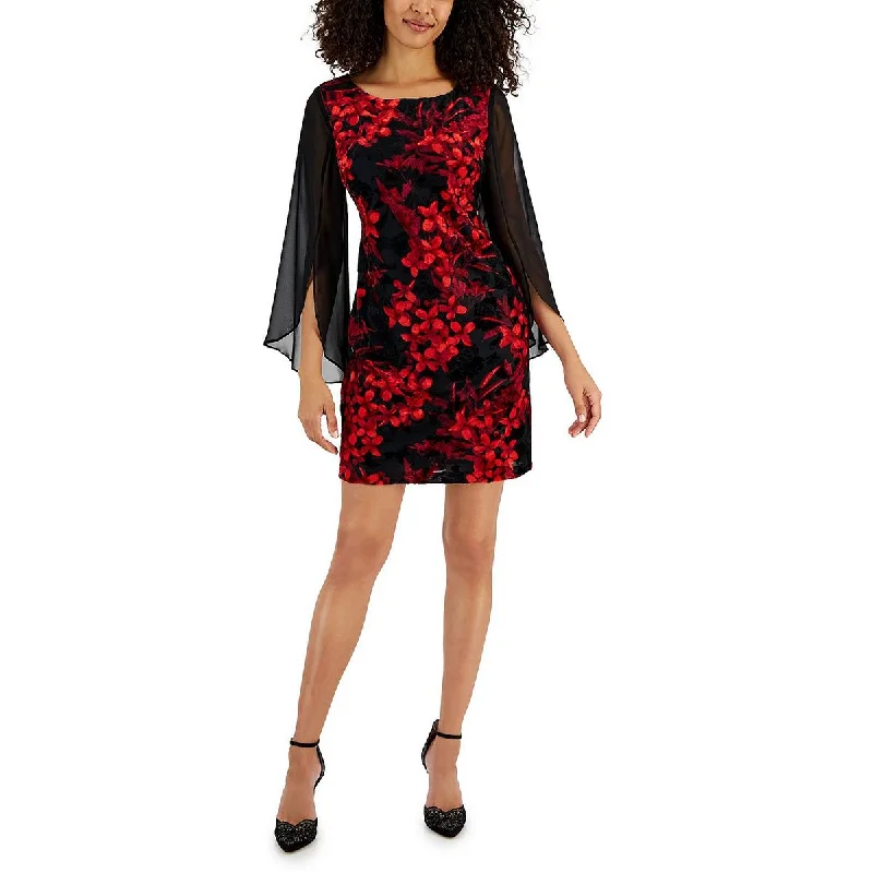 Laced-Up DressConnected Apparel Womens Petites Floral Print Mini Sheath Dress