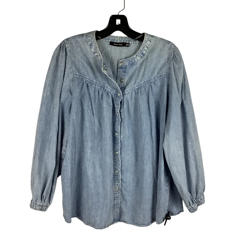 affordable women's topsTop Long Sleeve By Doe & Rae In Blue Denim, Size: M