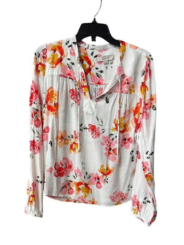 silk women's topsTop Long Sleeve By Loft In Floral Print, Size: M