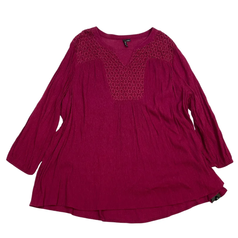 women's tops with spaghetti straps and deep V-necksTop Long Sleeve By New Directions In Red, Size: 2x