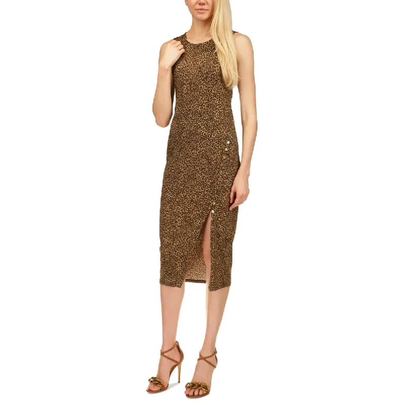 women's halter dressesMichael Kors Women's Button Slit Midi Dress Brown Size X-Large