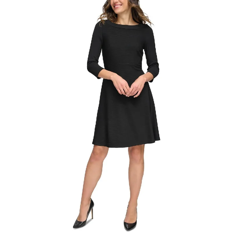 women's long-sleeved dressesTommy Hilfiger Womens Petites Mini Three Quarter Sleeve Fit & Flare Dress