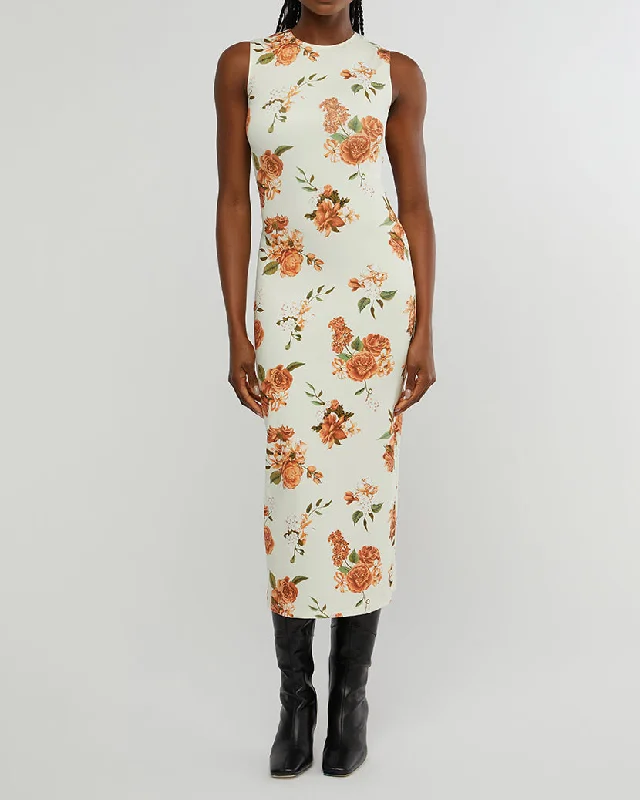 Tiered DressMuscle Tank Neutral Floral Midi Dress