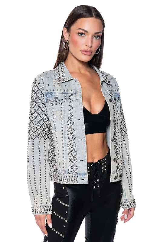 women's coats for fashion-forward individualsHEMATITE STUDDED DENIM JACKET