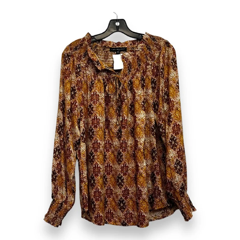 women's tops with asymmetrical designsTop Long Sleeve By Jane And Delancey In Rust, Size: L