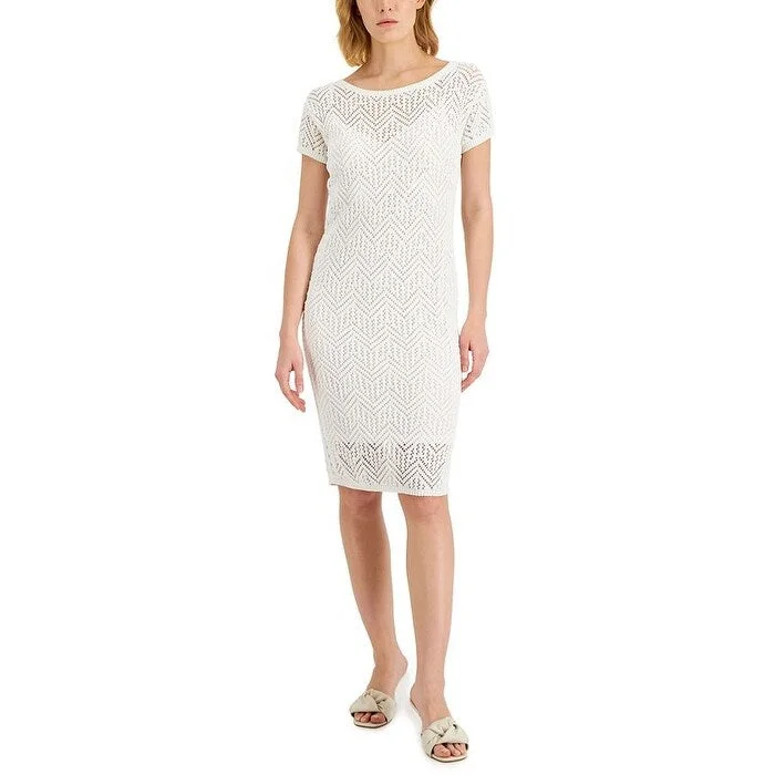 Sleeveless DressDonna Karan Women's Crochet Midi Sheath Dress White Size Small