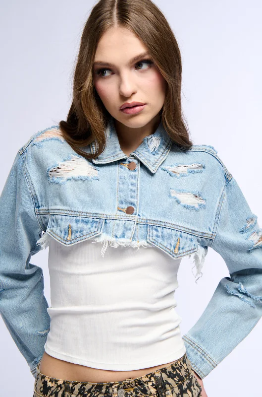 women's coats in bold colorsULTRA CROP DENIM JACKET