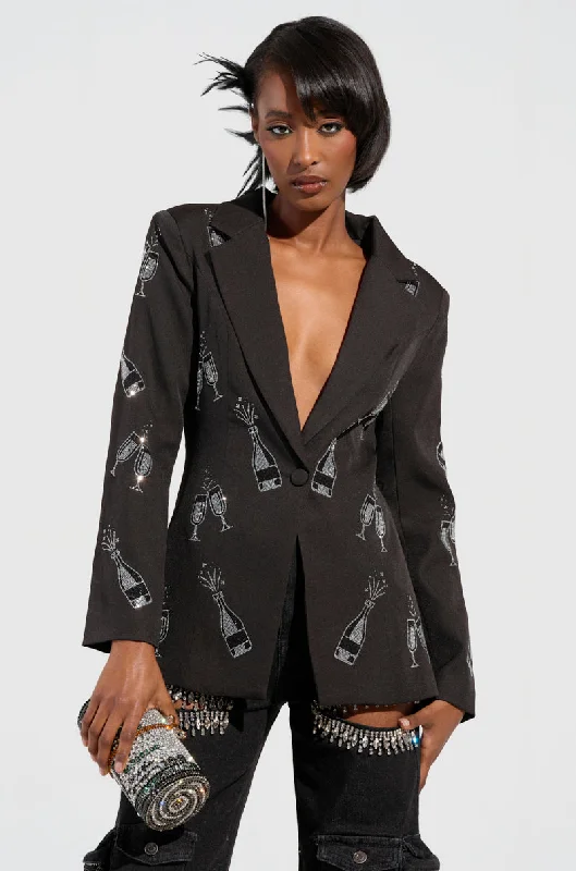 women's coats with sheer overlaysMIDNIGHT TOAST EMBELLISHED BLAZER