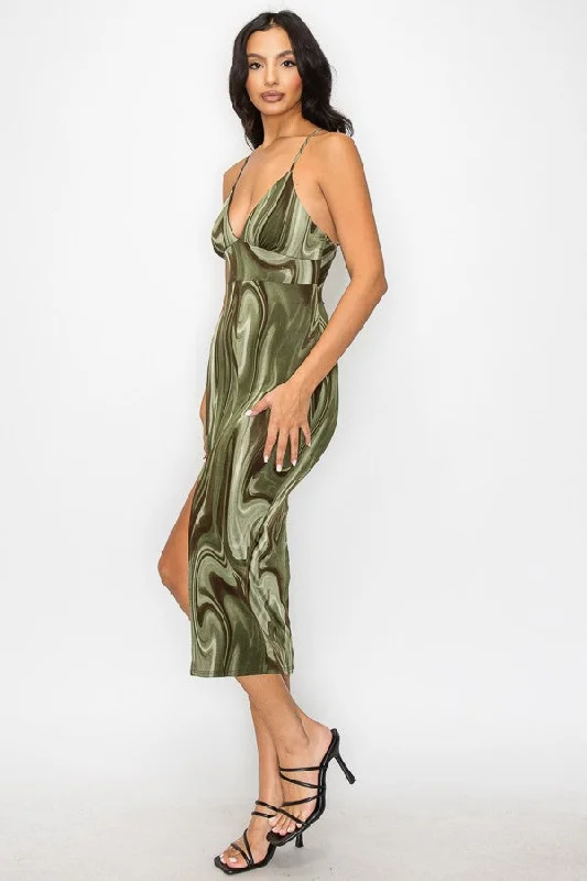 High-Neck DressUNBOTHERED Swirl Print Spaghetti Strap Midi Dress