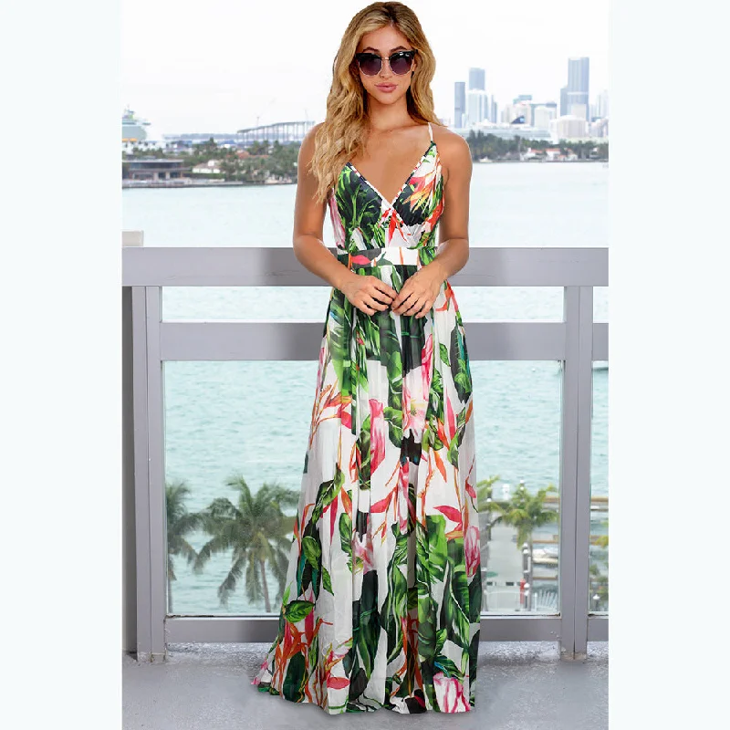 women's vintage dressesPalmetto Tassel Tie Maxi Dress