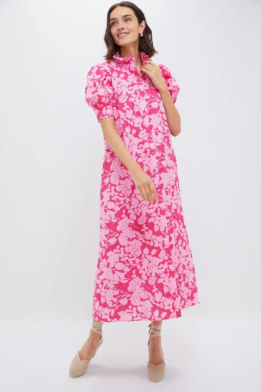 women's mini dressesPink Floral Ruffle Collar Louisa Maxi Dress