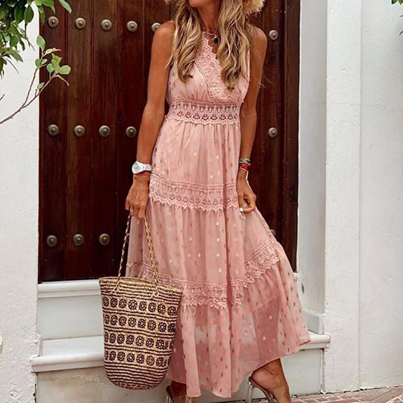 Cocktail DressStarlit Peplum Lace Maxi Dress - Peach