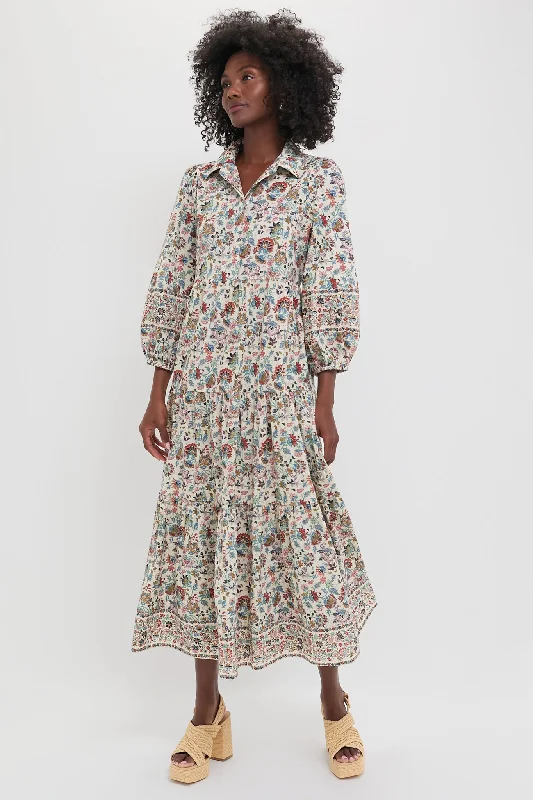 Short-Sleeve DressCream Chintz Mabel Maxi Dress