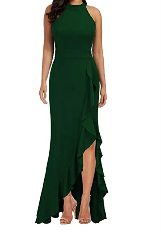 Short-Sleeve DressSunlit Soiree Satin High Low Ruffle Maxi Dress - Green Mint - FINAL SALE