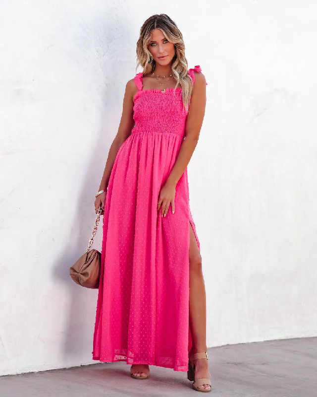 Cocktail DressHazelle Smocked Swiss Dot Maxi Dress - Fuchsia