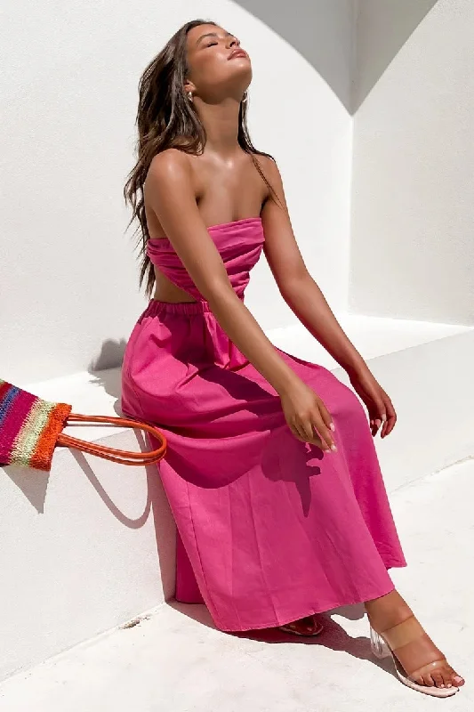 Floor-Length DressHead Over Heels Strapless Satin Maxi Dress - Pink