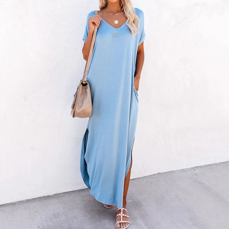 women's smart casual dressesFarmers Market Pocketed Modal Maxi Dress - Blue