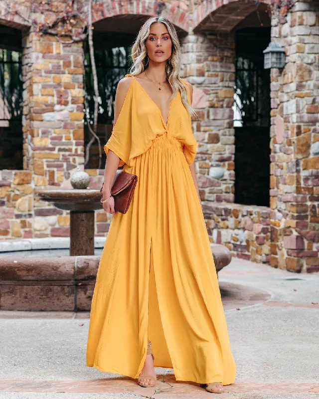 women's curve-hugging dressesKorrine Cold Shoulder Maxi Dress - Marigold