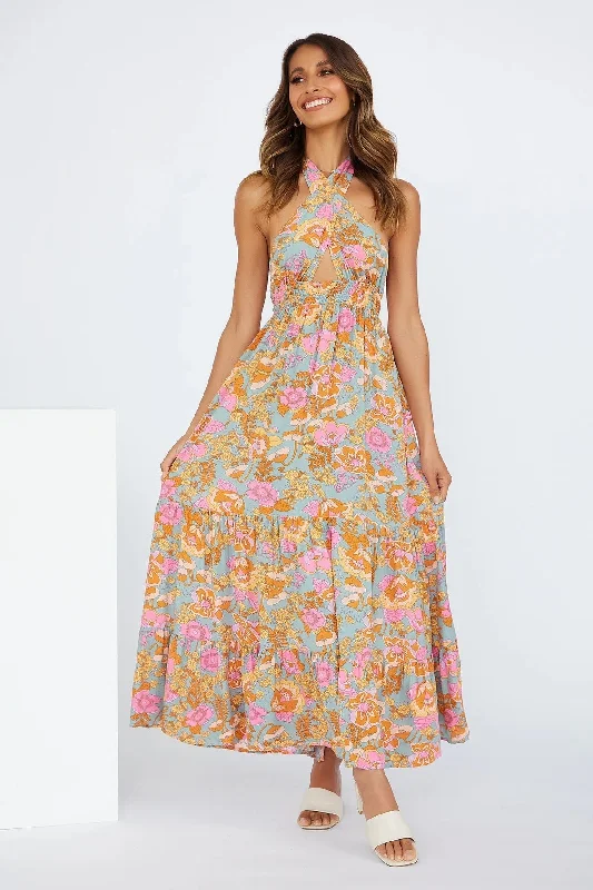 Short-Sleeve DressLove Games Printed Backless Halter Maxi Dress