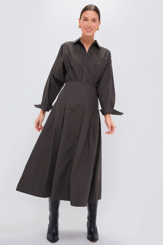 women's apple-shaped body dressesDeep Olive Pietra Maxi Shirt Dress