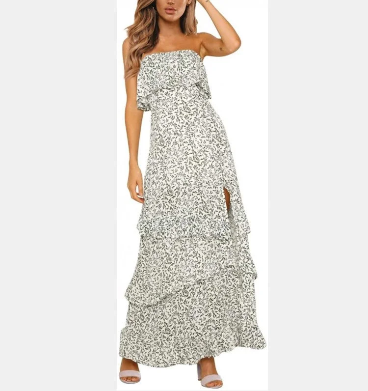 Ruffle DressNaiza Strapless Floral Maxi Dress - Sand