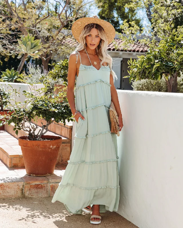 women's casual Friday dressesLeighton Pocketed Ruffle Tiered Maxi Dress - Misty Jade