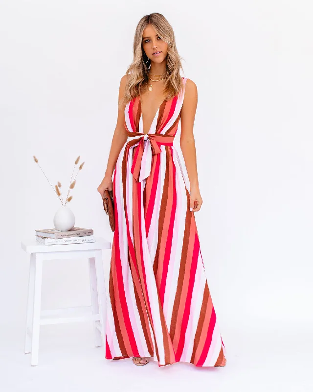 women's high-end dressesHappy Hues Striped Tie Front Maxi Dress