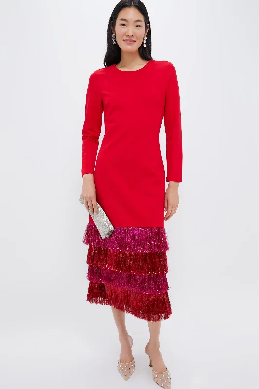 Cheetah Print DressRed & Pink Metallic Fringe Francie Long Sleeve Maxi Dress