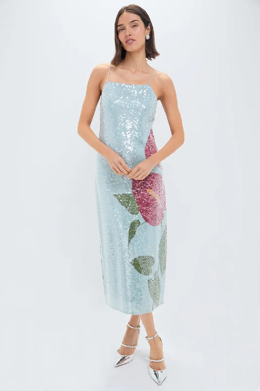 women's bodycon dressesAnthurium Flowers Blue Slip Maxi Dress