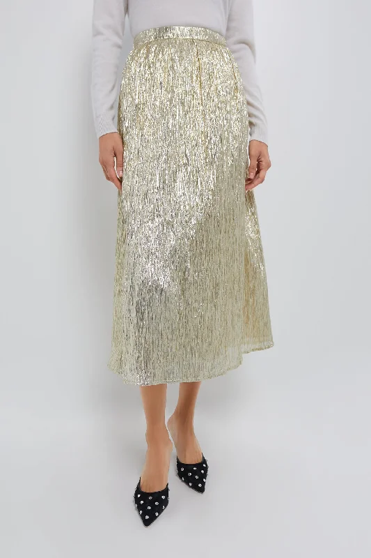 Tiered DressGold Metallic Plisse Gloria Maxi Skirt