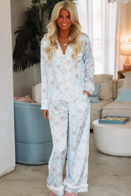 Dreaming of Bouquets Pajama Pant and Top Set - Blue