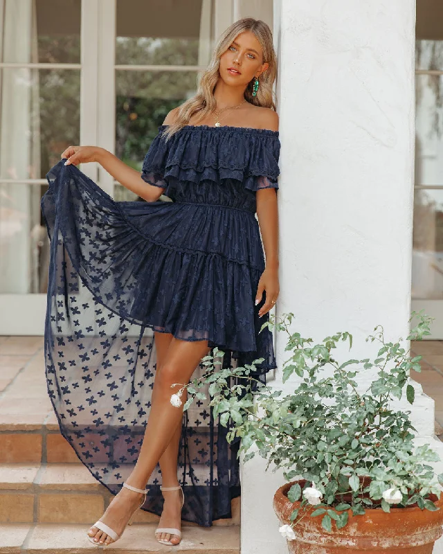 women's statement dressesPanache Off The Shoulder High Low Maxi Dress - Navy