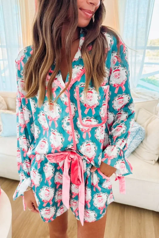 Santa Clause is Coming to Town Pajama Set - Teal Green