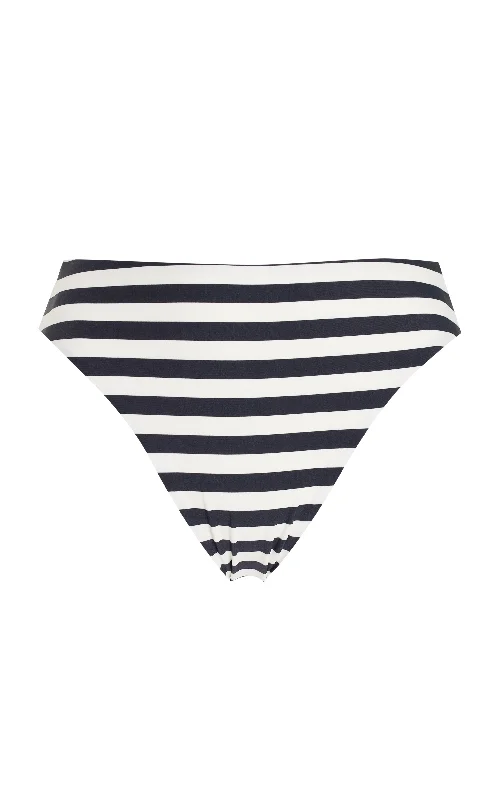 Wrap Female SwimwearMidi High-Cut Bikini Bottom In Black Even Stripes