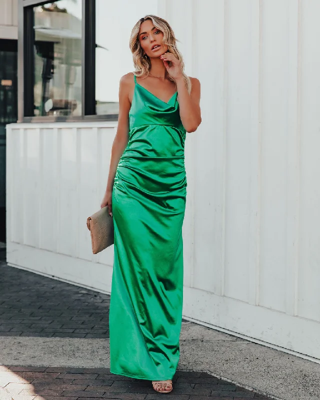 Embellished DressTake Care Satin Cowl Neck Maxi Dress - Green - FINAL SALE