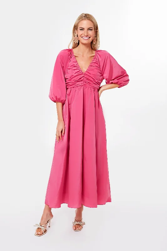 women's eco-friendly dressesFuchsia Ruched V-Neck Gia Maxi Dress