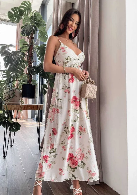 women's easy-to-wear dressesHawaiian Floral Ruffle Halter Maxi Dress - FINAL SALE