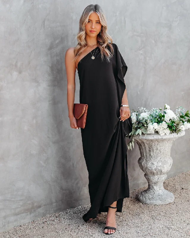 Ball Gown DressStrike A Pose One Shoulder Statement Maxi Dress - Black