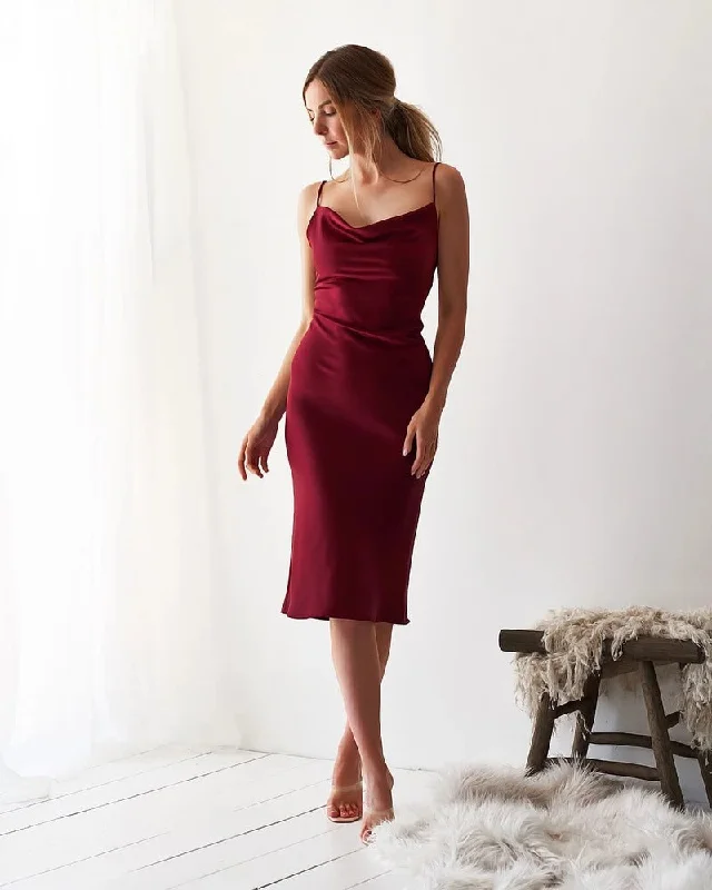 Casual Chic DressNight To Remember Satin Maxi Dress - Merlot