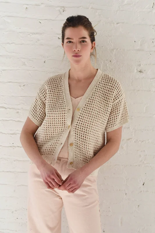 women's tops for layeringM.PATMOS Knoll Mesh V Cardigan - Ivory