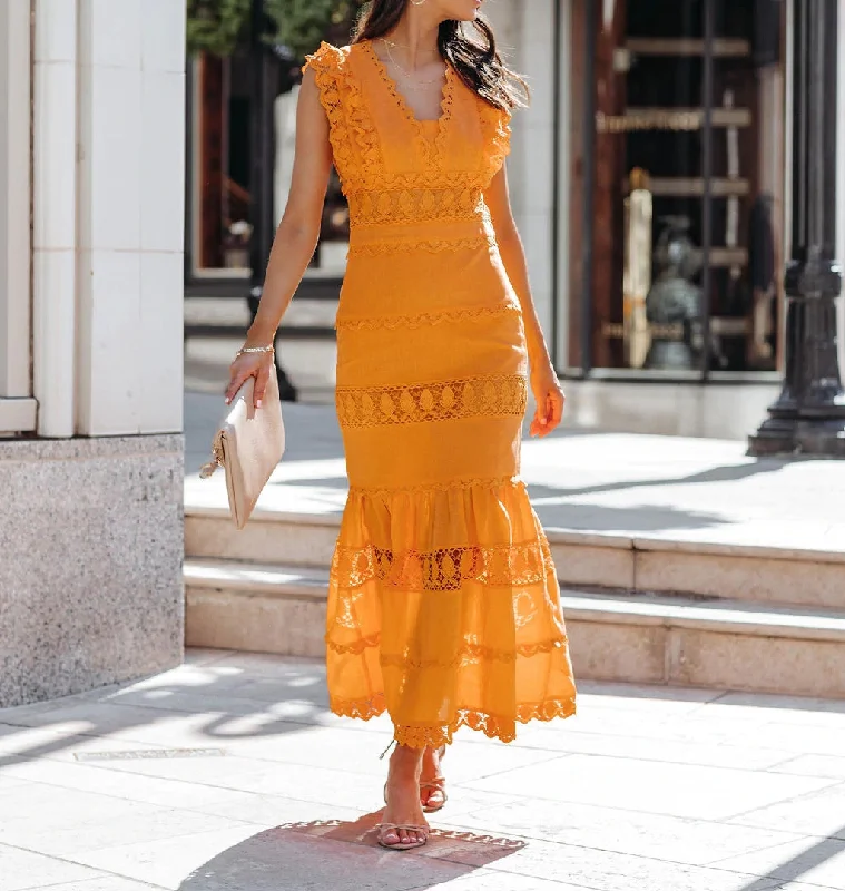 Minimalist DressJade Cotton Eyelet Tiered Maxi Dress - Tangerine - FINAL SALE