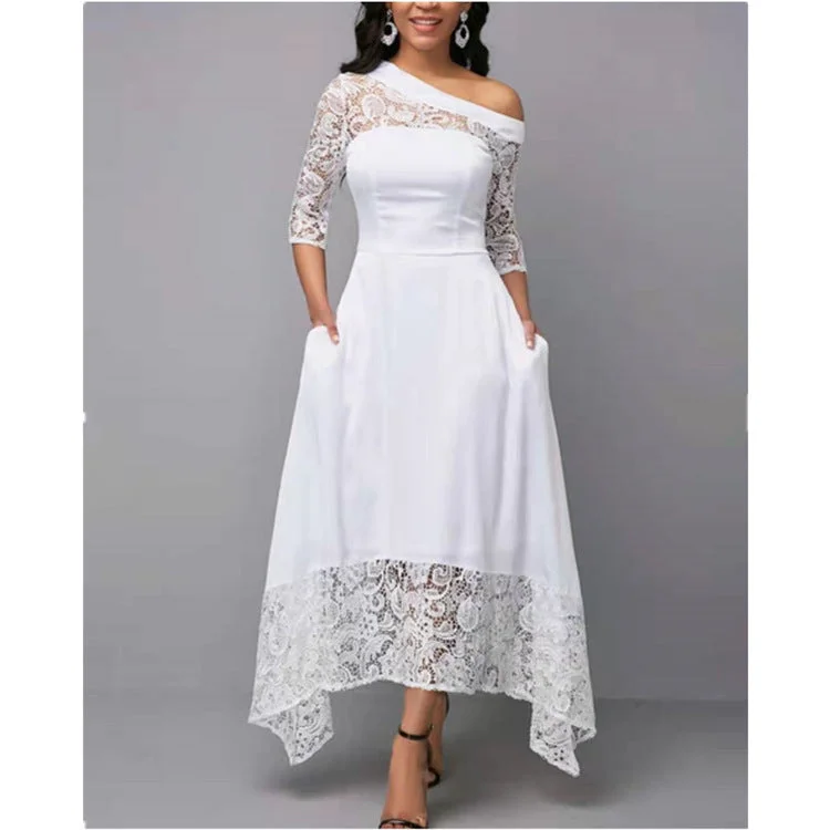 women's party dressesOverjoyed Pocketed Crochet Lace Maxi Dress - Marshmallow