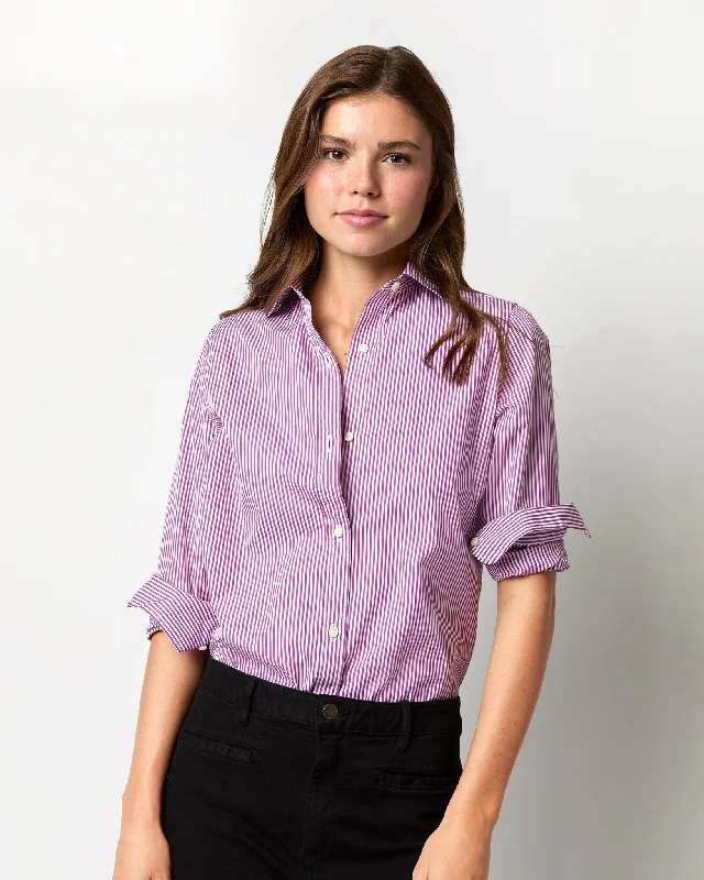 women's tops for beach outingsUnderstudy Shirt in Berry/White Bengal Stripe Poplin