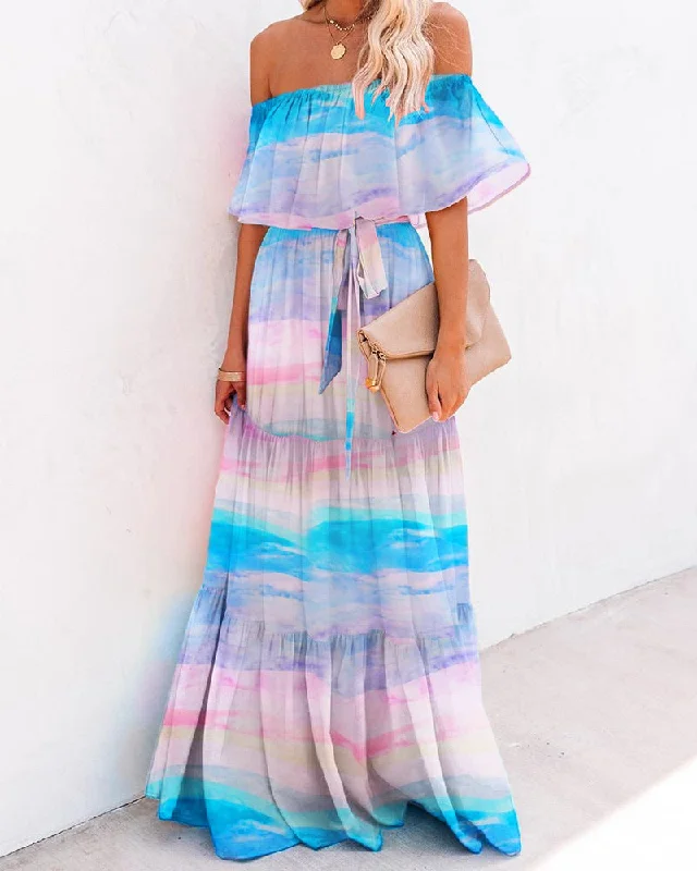 Plunging Neckline DressNice Cotton Pocketed Off The Shoulder Maxi Dress